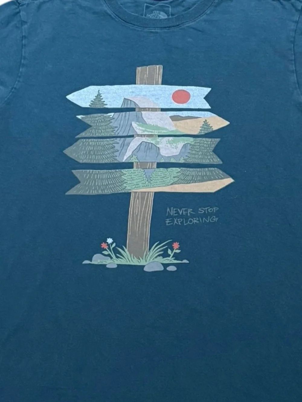 The North Face Men’s “Never Stop Exploring” Teal Blue Tee, Size S